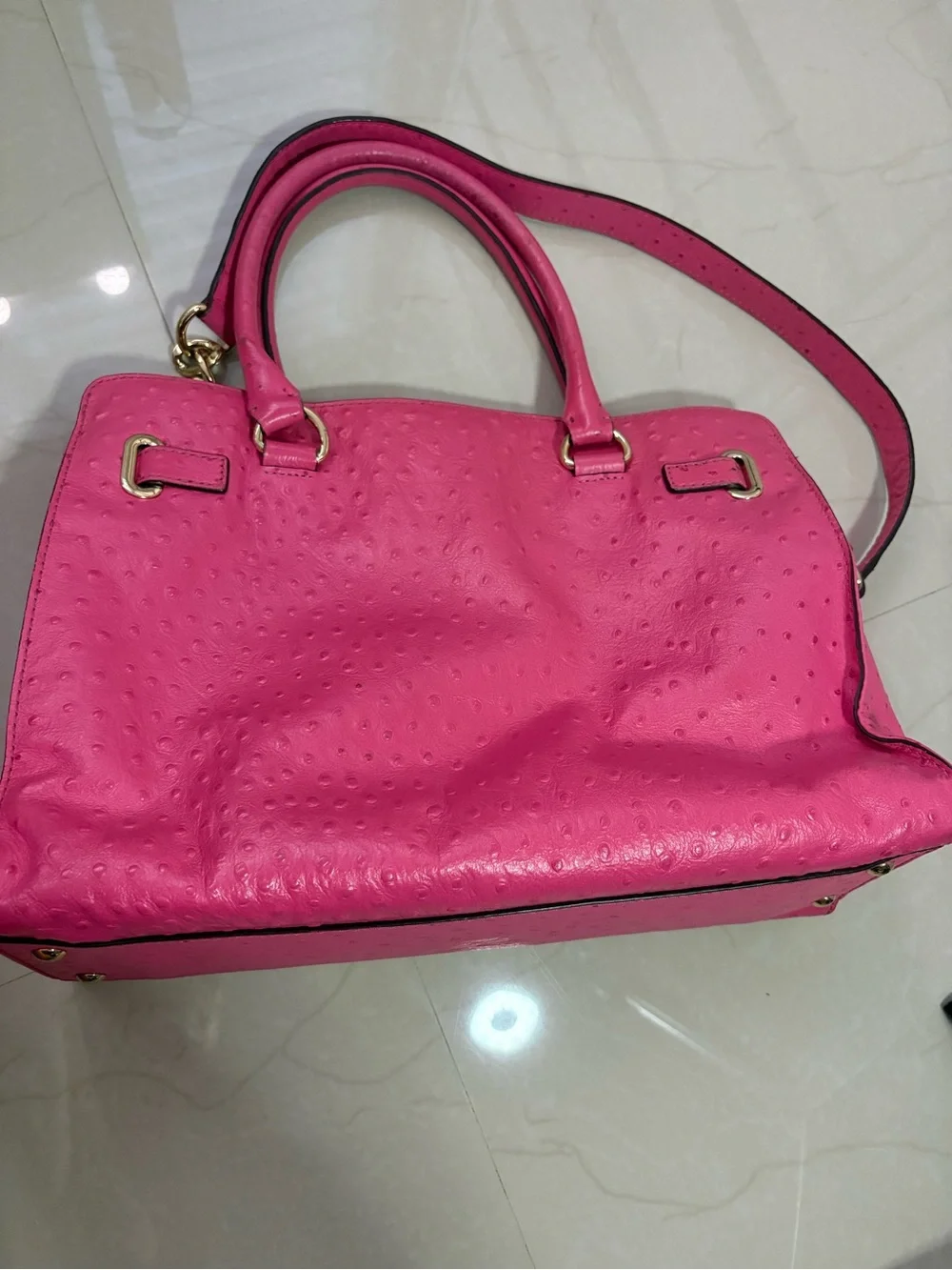 Michael Kors Bright Pink Hamilton Leather Satchel with Gold Hardware